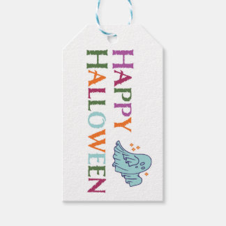 Colorful Happy Halloween Ghost Treat Tags Cadeaulabel