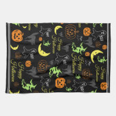 Colorful Happy Halloween Pattern Black Theedoek (Horizontaal)