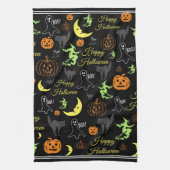 Colorful Happy Halloween Pattern Black Theedoek (Verticaal)