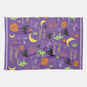 Colorful Happy Halloween Pattern Paars Theedoek (Horizontaal)
