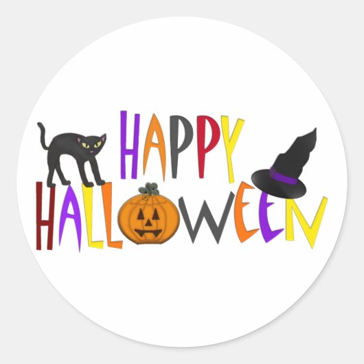 Colorful Happy Halloween Ronde Sticker (Voorkant)