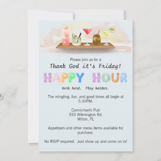Colorful Happy Hour Uitnodiging (Voorkant)