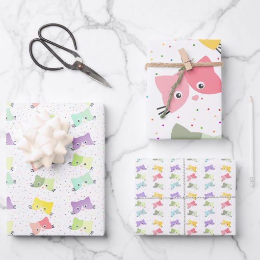 Colorful Happy Kittens-patroon Inpakpapier Vel (Voorkant)