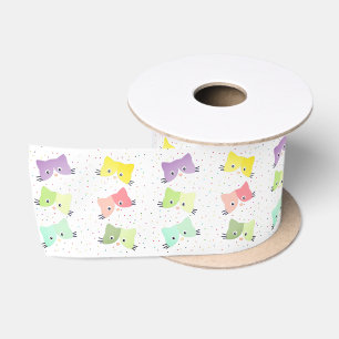 Colorful Happy Kittens Pattern Satin Ribbon Satijnen Lint