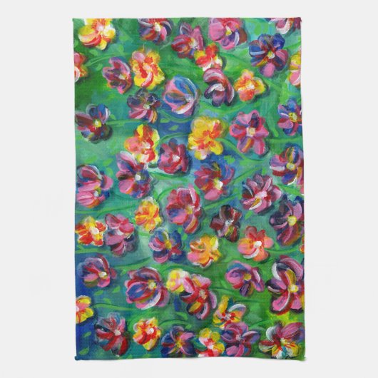 Colorful Happy Little Flowers Original Artwork Theedoek (Verticaal)