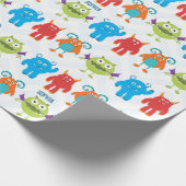 Colorful Happy Monsters met Kind Name Pattern Cadeaupapier (Hoek)