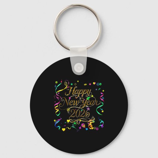 Colorful Happy New Year 2026 Celebration Tygraphy Sleutelhanger (Voorkant)