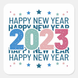 Colorful Happy Nieuwjaar 2023 Vierkante Sticker