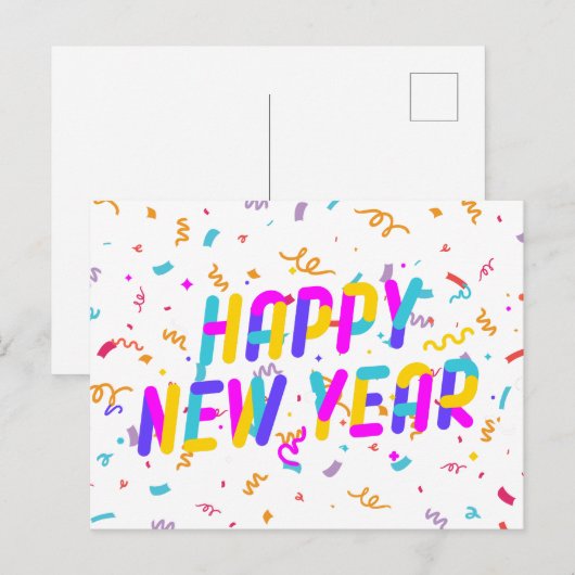 Colorful Happy Nieuwjaar Briefkaart (Voorkant / Achterkant)