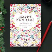 Colorful Happy Nieuwjaar Floral Feestdagenkaart