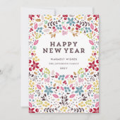Colorful Happy Nieuwjaar Floral Feestdagenkaart (Voorkant)