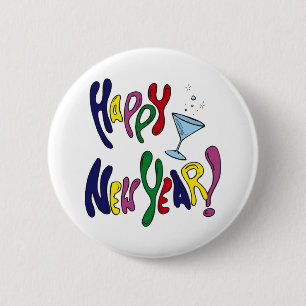 Colorful Happy Nieuwjaar Ronde Button 5,7 Cm