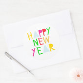 Colorful Happy Nieuwjaar Ronde Sticker (Envelop)