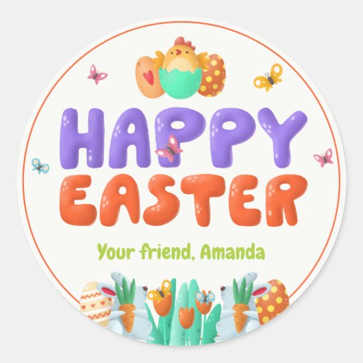 Colorful Happy Pasen Ronde Sticker (Voorkant)