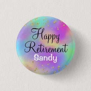 Colorful Happy Retirement Unicorn Gold Glitter Ronde Button 3,2 Cm