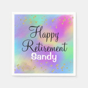 Colorful Happy Retirement Unicorn Gold Glitter Servet