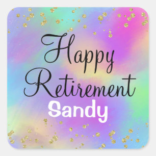 Colorful Happy Retirement Unicorn Gold Glitter Vierkante Sticker