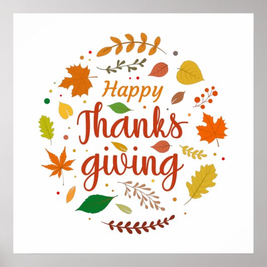 Colorful Happy Thanksgiving-illustraties Poster (Voorkant)