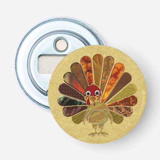 Colorful Happy Thanksgiving Turkije Button Flesopener (Voorkant)