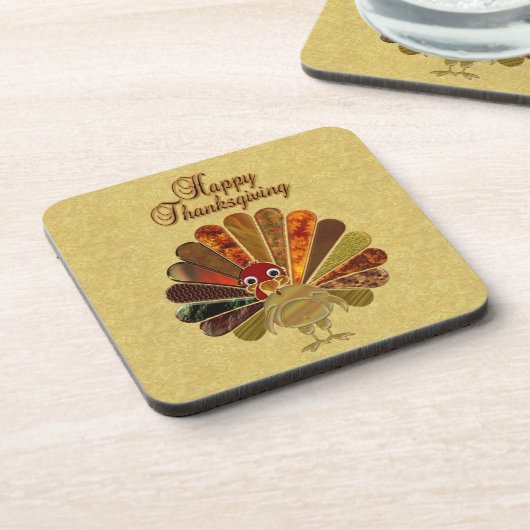 Colorful Happy Thanksgiving Turkije Onderzetter (Linkerzijde)