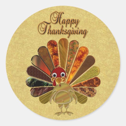 Colorful Happy Thanksgiving Turkije Ronde Sticker (Voorkant)