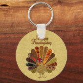 Colorful Happy Thanksgiving Turkije Sleutelhanger (Voorkant)