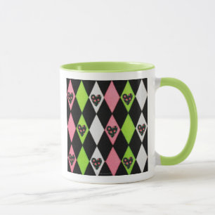 Colorful Harlequin Print met Roos Harten Koffie M Mok