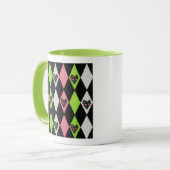 Colorful Harlequin Print met Roos Harten Koffie M Mok (Voorkant links)