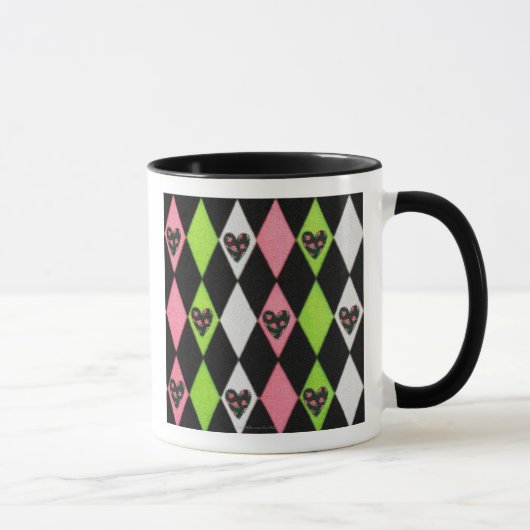 Colorful Harlequin Print met Roos Harten Koffie M Mok (Rechts)