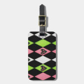 Colorful Harlequin Print met Roos Hearts Bagagelabel (Voorkant verticaal)