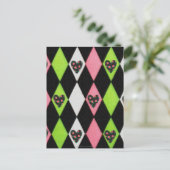Colorful Harlequin Print met Roos Hearts Briefkaart (Staand voorkant)