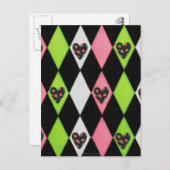 Colorful Harlequin Print met Roos Hearts Briefkaart (Voorkant / Achterkant)