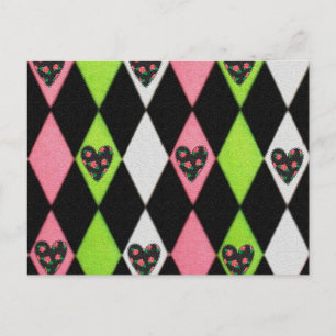 Colorful Harlequin Print met Roos Hearts Briefkaart