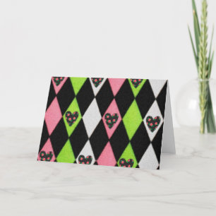 Colorful Harlequin Print met Roos Hearts Feestdagen Kaart