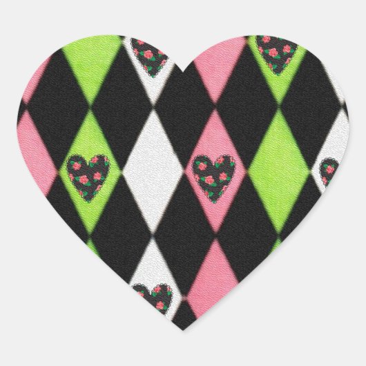 Colorful Harlequin Print met Roos Hearts Hart Sticker (Voorkant)