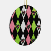 Colorful Harlequin Print met Roos Hearts Keramisch Ornament (Rechts)