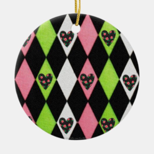 Colorful Harlequin Print met Roos Hearts Keramisch Ornament (Voorkant)