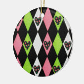 Colorful Harlequin Print met Roos Hearts Keramisch Ornament (Links)