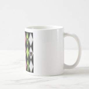 Colorful Harlequin Print met Roos Hearts Koffiemok