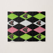 Colorful Harlequin Print met Roos Hearts Legpuzzel (Horizontaal)