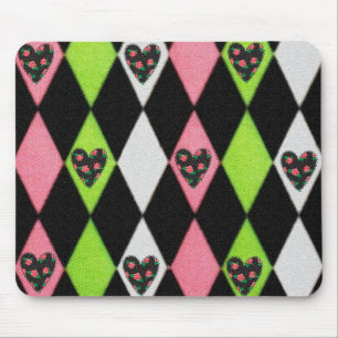 Colorful Harlequin Print met Roos Hearts Muismat