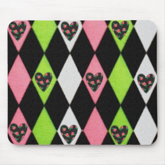 Colorful Harlequin Print met Roos Hearts Muismat (Voorkant)