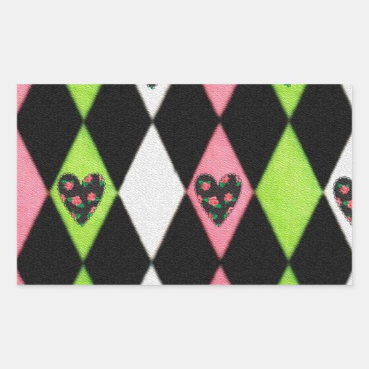 Colorful Harlequin Print met Roos Hearts Rechthoekige Sticker (Voorkant)