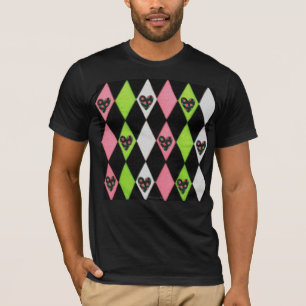 Colorful Harlequin Print met Roos Hearts T-Shirt