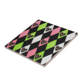 Colorful Harlequin Print met Roos Hearts Tegeltje (Zijkant)