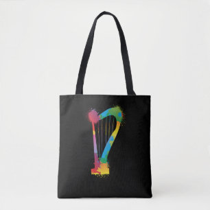 Colorful Harp Retro Music Lover Harpist Tote Bag