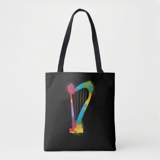 Colorful Harp Retro Music Lover Harpist Tote Bag (Voorkant)