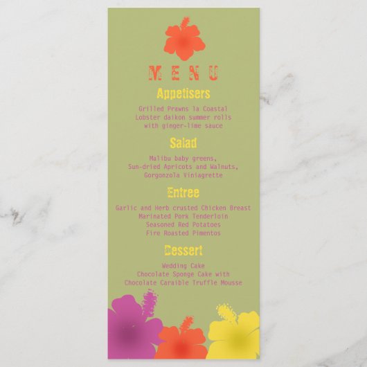Colorful Hawaiian Hibiscus Wedding Menu (Voorkant)