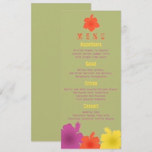Colorful Hawaiian Hibiscus Wedding Menu (Voorkant / Achterkant)