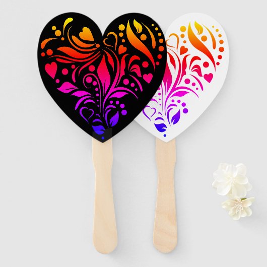 Colorful Heart Hand Fan Handwaaier (Voorkant en achterkant)
